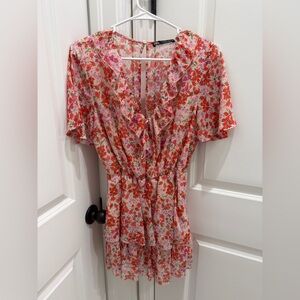 Zara Floral Ruffle Tie-Front Romper- Red & Pink